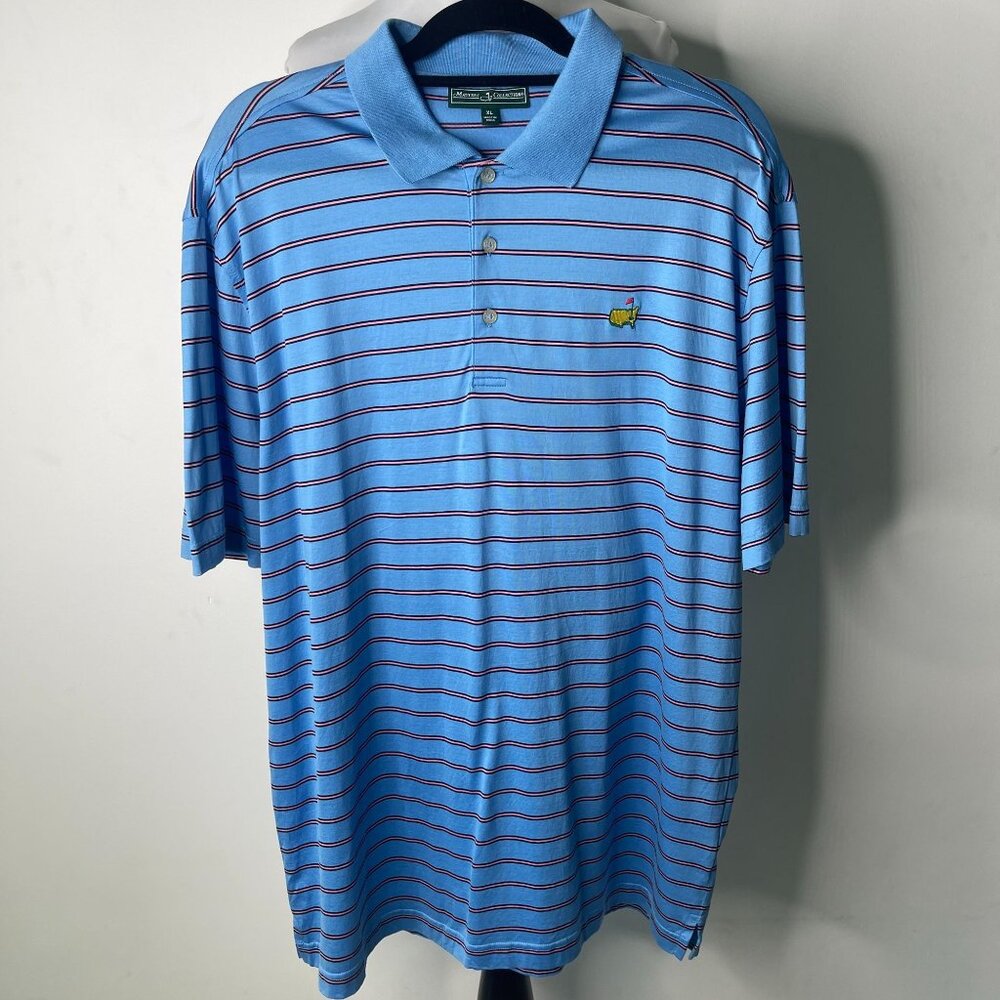 Masters Collection Men’s Light Blue Pink Striped Short Sleeve Polo Shirt XL